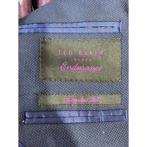 TED BAKER LONDON Men's Navy Regular-Fit Two-Button Wool Suit Jacket SZ 36R - Picture 9 of 11